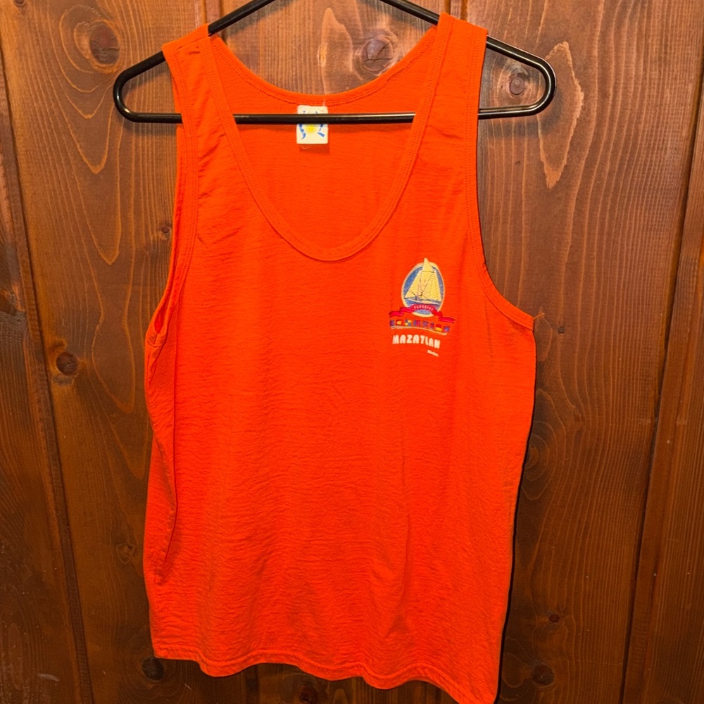 Orange Tank Top Mazatlan, ME with Sailboat Embroidery